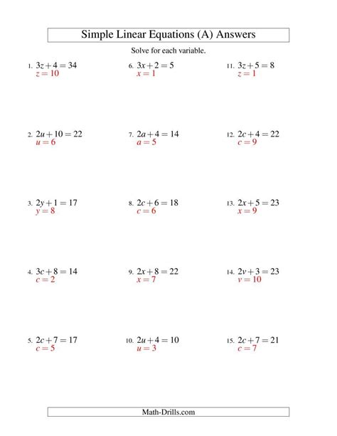 linear equations worksheet  grade kidsworksheetfun