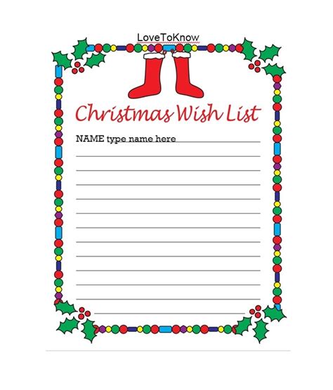 printable christmas  list templates ideas templatearchive