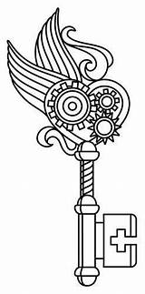 Steampunk Key Tattoo Stencil Coloring Pages Book Heart Clockwork Keys Printable Designs Stencils Embroidery Urbanthreads Urban Threads Mandala Drawing Biomechanical sketch template