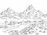 Illustrazione Schizzo Fiume Montagna Paesaggio sketch template