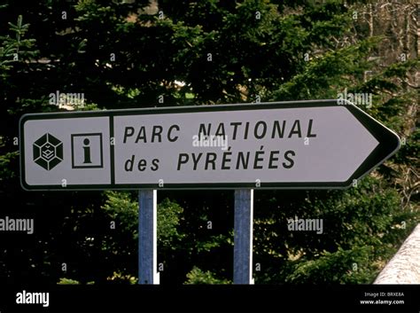 sign pyrenees national park parc national des pyrenees aquitaine france europe stock photo