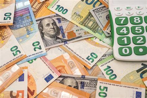 calculator  dollar   euro bills exchange money stock image image  investment
