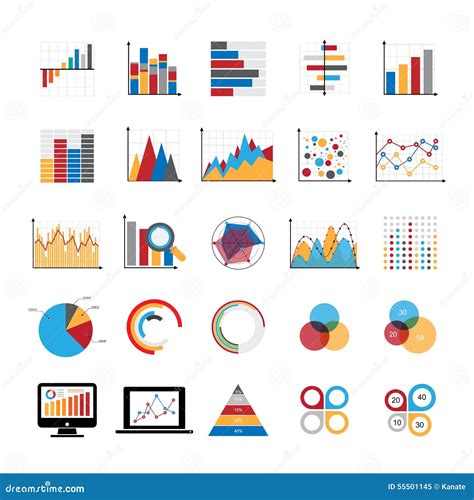 graphic charts diagrams  business graphs icons set stock vector