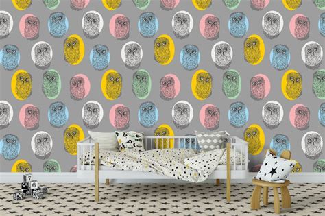 cute colorful owls wallpaper peel  stick easy removable etsy
