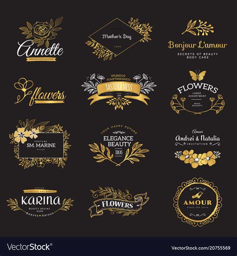 set  gold luxury logos royalty  vector image