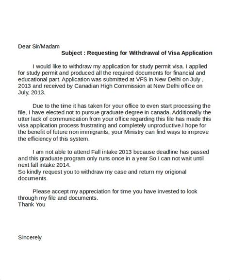sample letter  withdraw uscis application collection letter