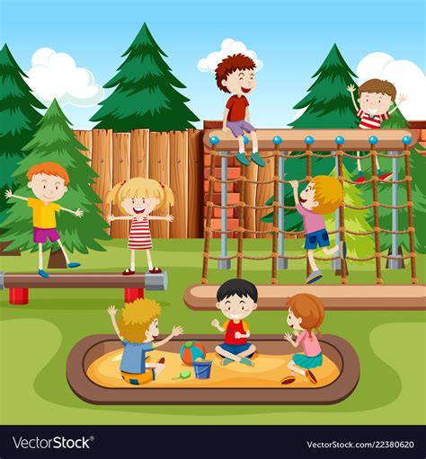 happy kids playground scene royalty  vector image