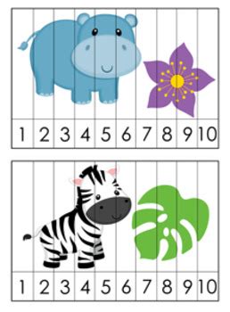 number counting strip puzzles jungle safari 8 designs by pink posy