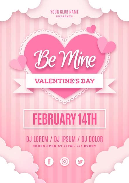 vector valentines day party poster template  paper style