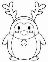 Coloring Penguin Reindeer Antlers Pages Wearing Christmas Printable sketch template