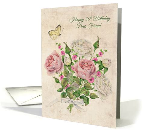 Dear Friend 50th Birthday Vintage Roses Card 1467746