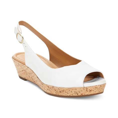 clarks artisan womens orlena currant platform wedge sandals  white white leather lyst