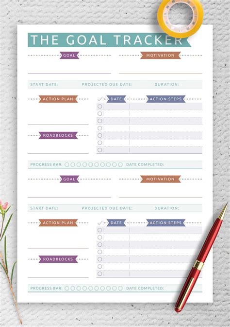 printable personal goal tracker casual style  goal