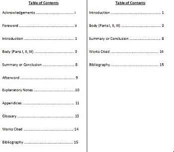 research paper sample table  contents sample table  contents