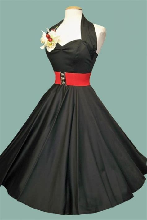 retro halter black sateen swing dress