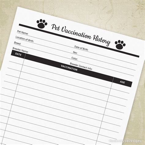 pet vaccination record printable