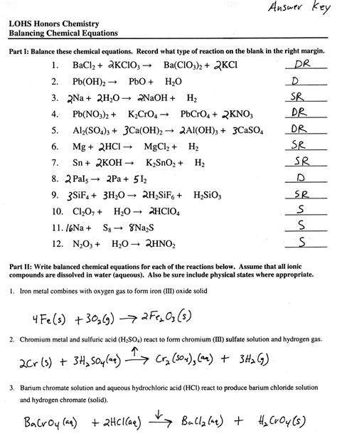 balancing chemical equations worksheet grade
