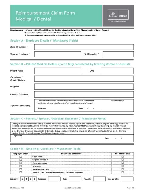 medical dental reimbursement claim form medical record medicine