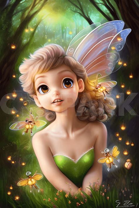 absolutely adorable tinkerbell fairy girl in fairy forest · creative