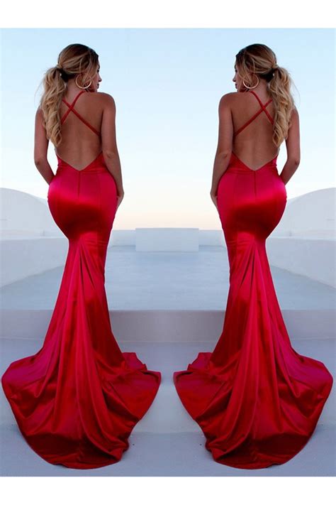 Mermaid V Neck Long Red Prom Dress Formal Evening Dresses 601663 Red