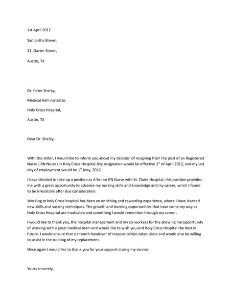 rn resignation letter  letter templates
