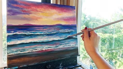 Painting A Sunset Beach With Acrylic Paints Youtube