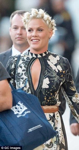 Pink Puts On A Brave Display In A Quirky Peephole Dress As She Appears