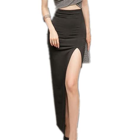 new high waist long skirt sexy retro split black pencil