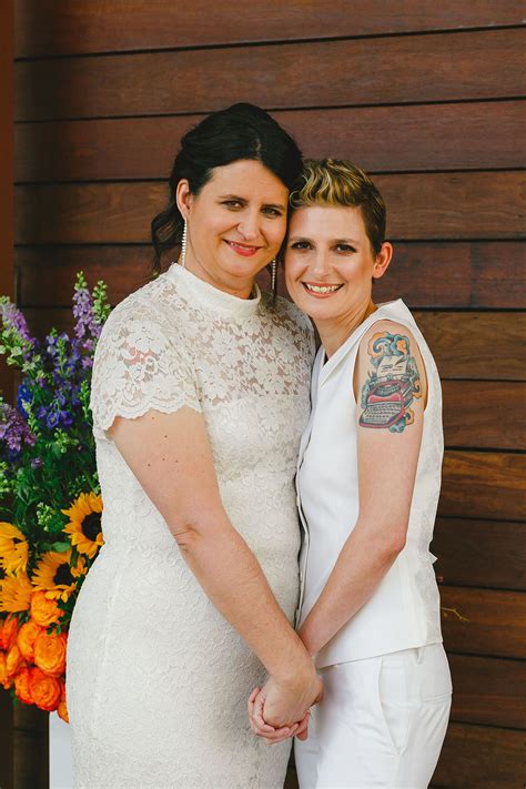 Colorful Outdoor Rooftop Lesbian Wedding In Austin Texas Equally Wed