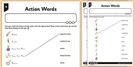 french action words worksheet worksheet teacher