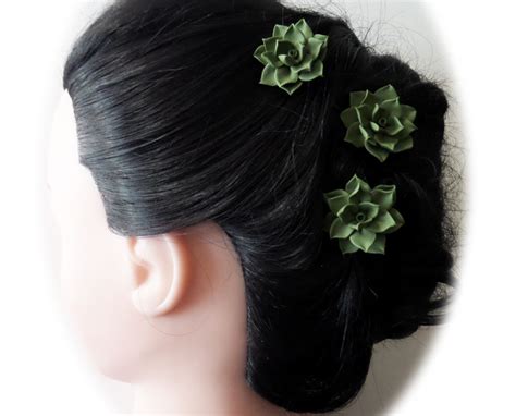 green succulent hair pins succulent flower hair clips