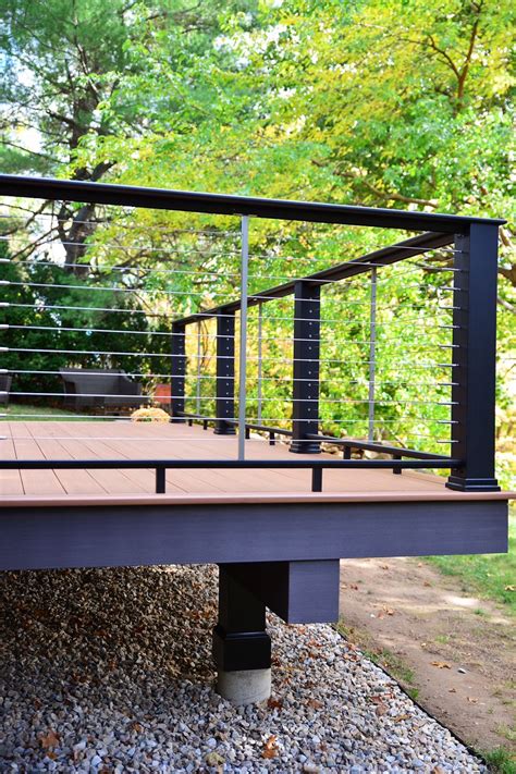 timbertech evolutions contemporary black railing  feneey stainless steel cables deck