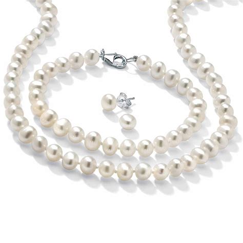 piece cultured freshwater pearl necklace bracelet  earrings set  sterling silver