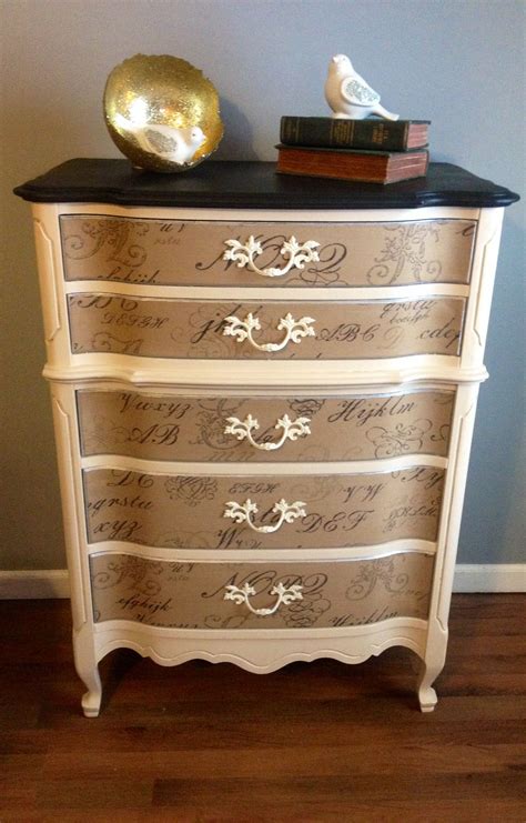 refinished french provincial chest  drawers fabric