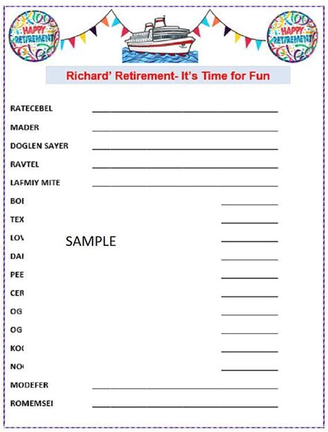 retirement party word game fun  easy  play   personalize