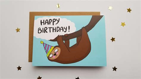 sloth happy birthday card funny cute slow sloth card sloth