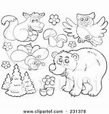 Animals Coloring Plants Forest Outlines Collage Digital Clipart Outline Illustration Visekart Baby Royalty Bear Print Rf Printable Mother Poster Happy sketch template