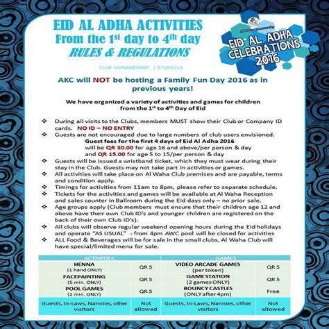 eid al adha activities  rules  regulations