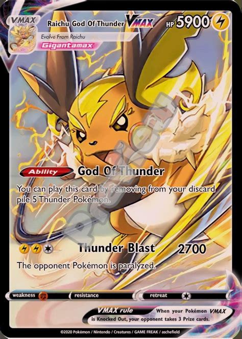 raichu god  thunder vmax pokemon card etsy