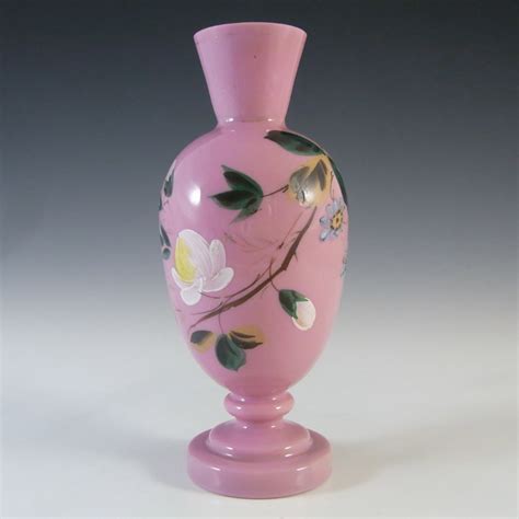 Victorian Hand Painted Enamelled Opaque Pink Glass Vase £23 75