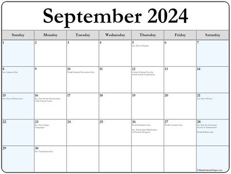 september   holidays calendar