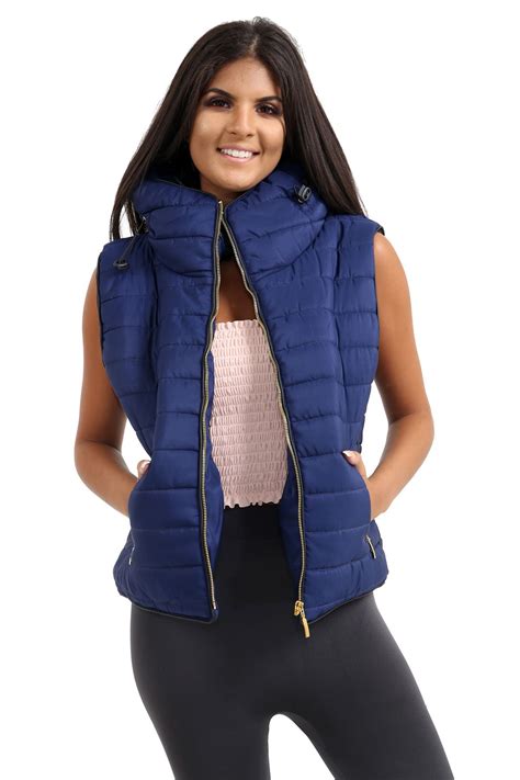 womens gilet quilted puffer padded sleeveless body warmer jacket zip  coat ebay