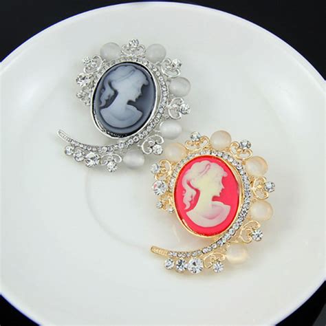 vintage fashion yong girls head cameo brooch opal and crystal women