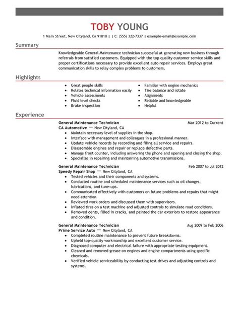 general maintenance technician resume examples    today