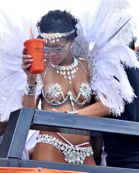rihanna wearing tiny carnival costume at kadooment day parade in