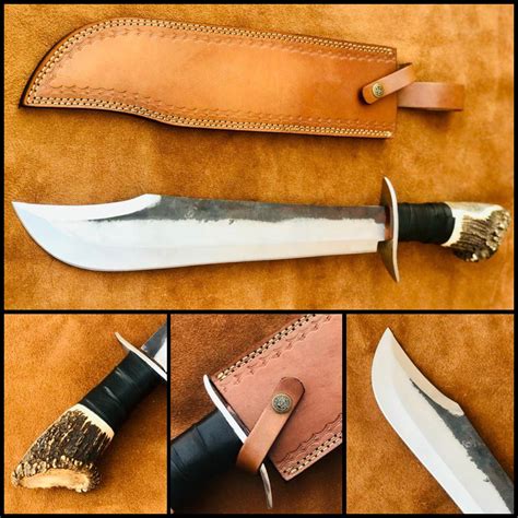 handmade hunting bowie knife  stag antler handle includes etsy