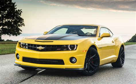 chevrolet camaro yellow front muscle car muscle car road tree sky wallpapers hd