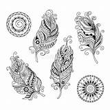 Feathers Mandalas Doodle Illustration Vector Boho Coloring Pages sketch template