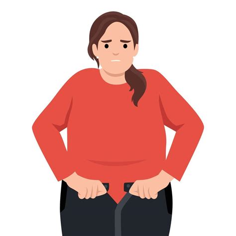 Unhappy Overweight Woman Unable To Fasten Jeans Need Lose Weight For