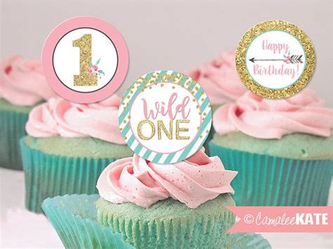 wild  girls  birthday party printable cupcake toppers